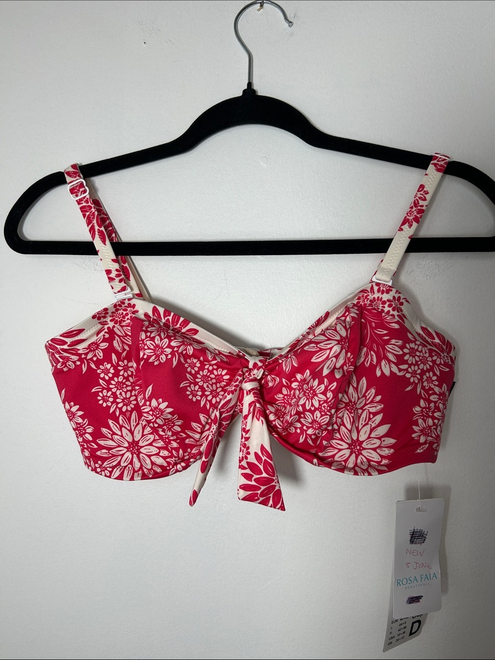Rosa Faia Elly Bikini Top Cranberry Floral Tie Front Underwire NWT 36D